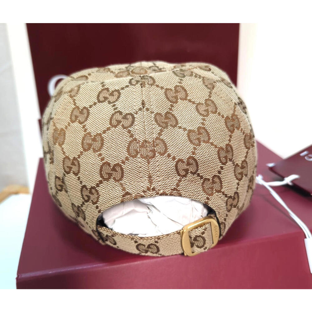 NWT! GUCCI Original GG Beige & Ebony canvas baseball hat with Web Stripe Size M - Picture 3 of 16